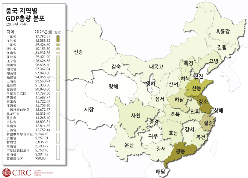 2014년도 중국 지역별 GDP 총량분포 및 그 특징.jpg