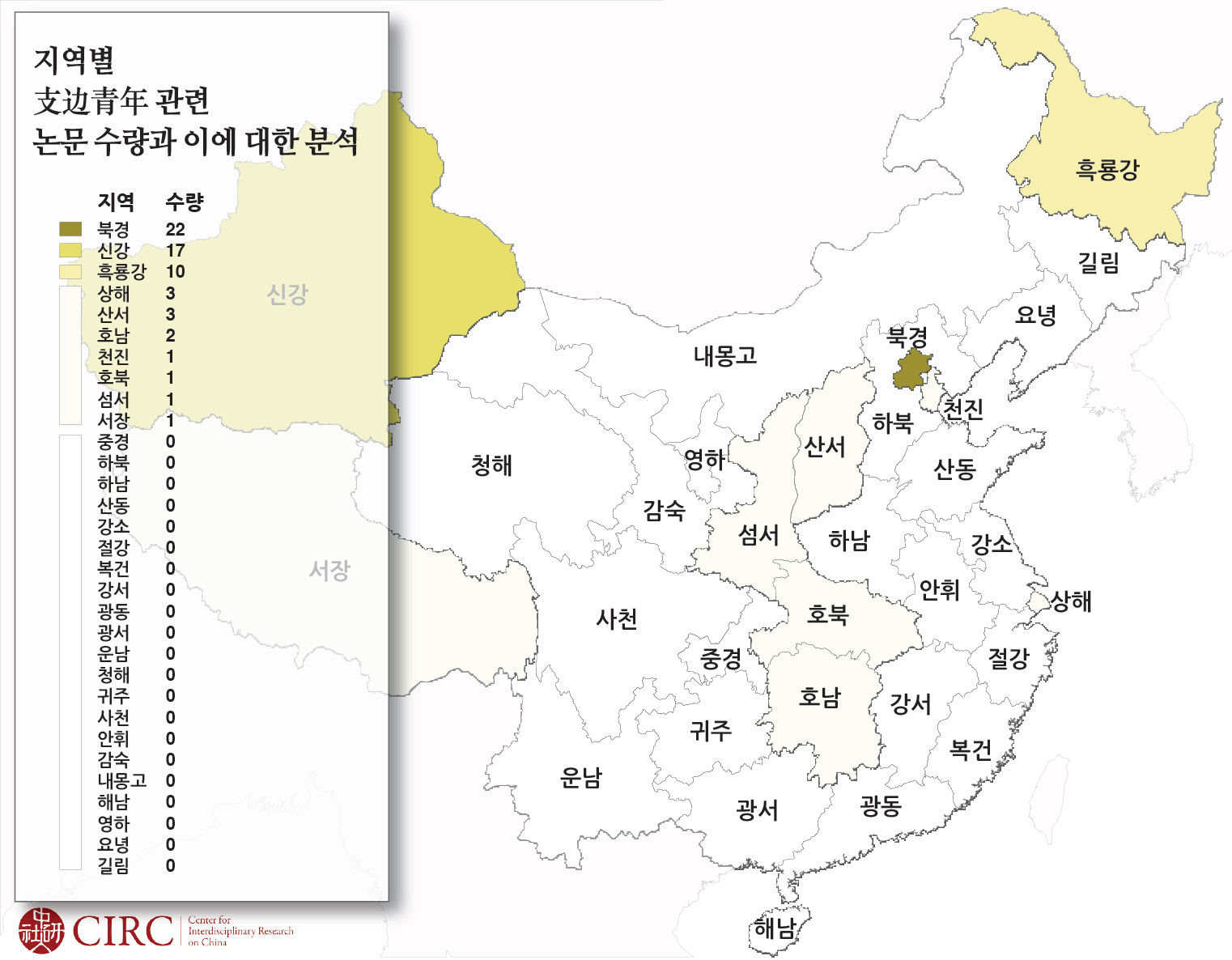 8월 지식지도 - 지역별 支边青年 관련 논문 수량과 이에 대한 분석.jpg